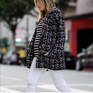 IRO KAILIS Tweed Oversized Chunky Black White Jacket  Coat 34 XS